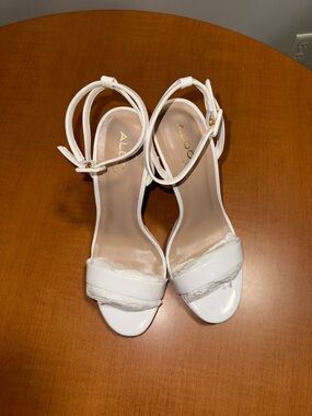 Aldo White Patent Ankle Strap Heels
